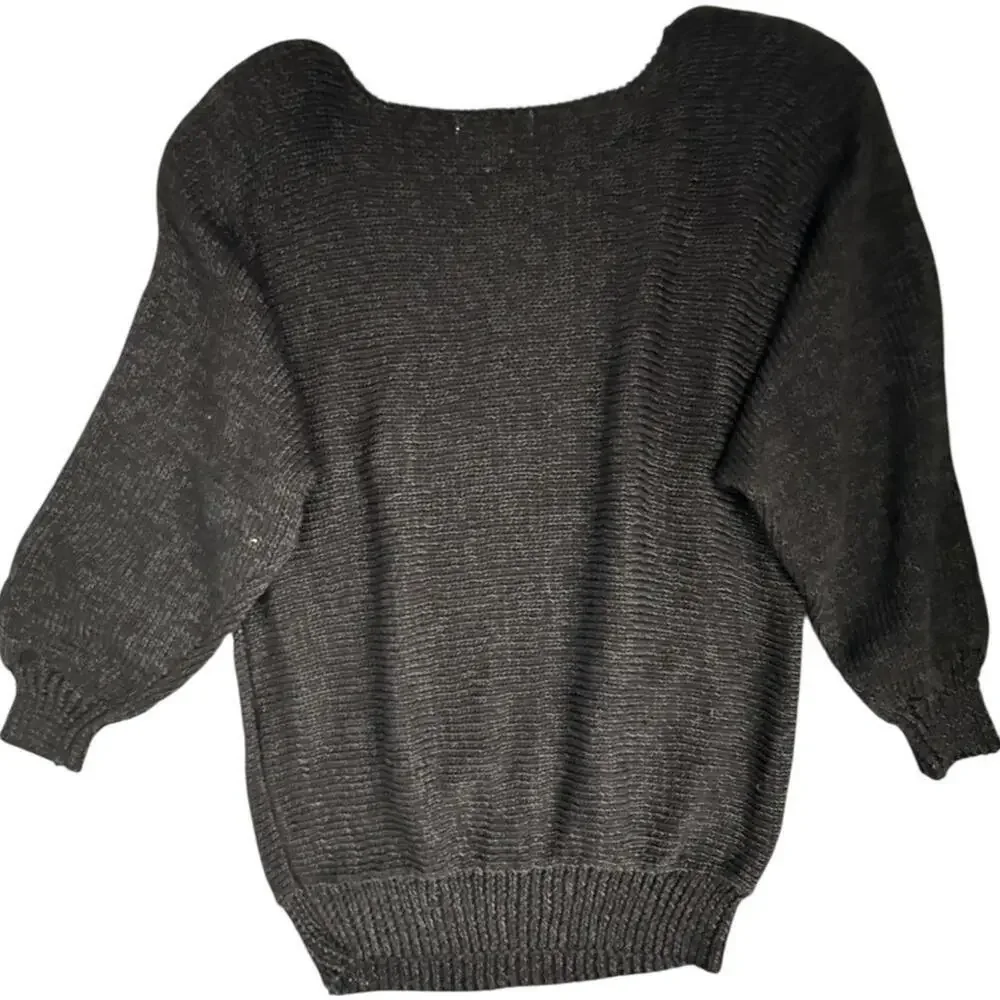 Chavenne Black Knit Sweater with 3D Accents and Pearl Beads – Size L - Picture 3 of 5